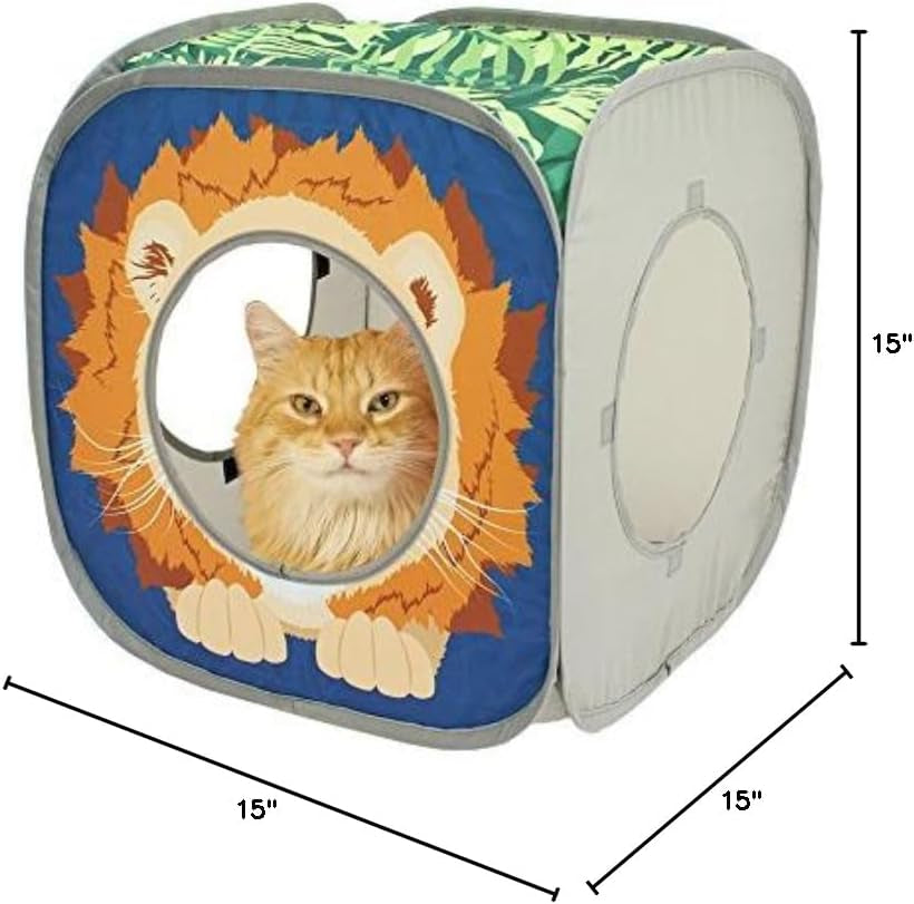 Jungle Cat Cube Combo, Collapsible Cat Cube, Cat Bed, Tunnel, Cat Toy