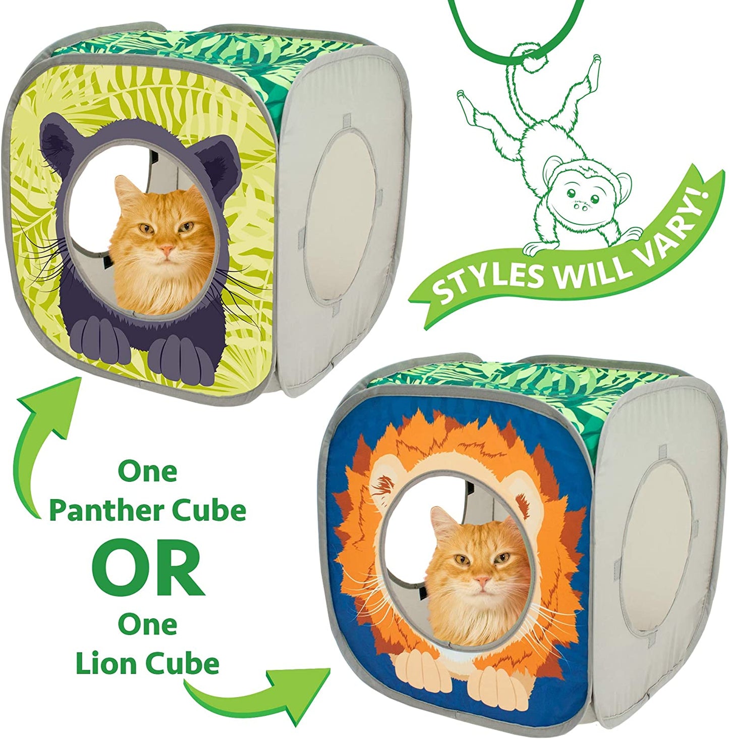 Jungle Cat Cube Combo, Collapsible Cat Cube, Cat Bed, Tunnel, Cat Toy