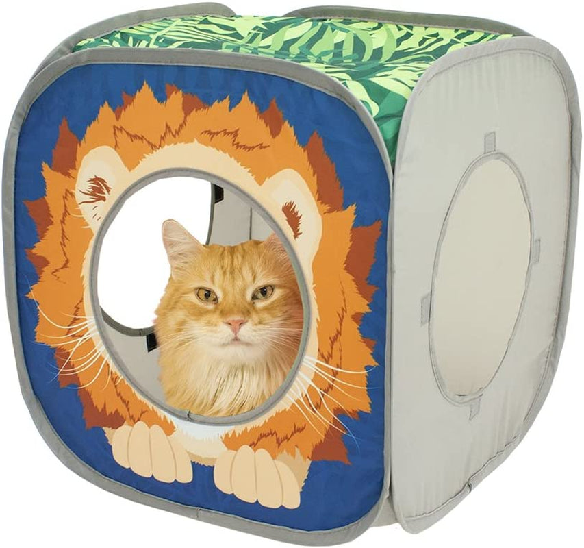 Jungle Cat Cube Combo, Collapsible Cat Cube, Cat Bed, Tunnel, Cat Toy